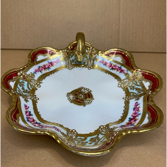 EUC Antique Noritake Nippon RC Porcelain Dish with a Curled Handle Red Gold - Picture 7 of 9